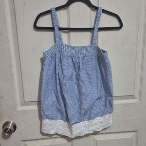 Artisan NY Blue White Boho Tank Top Lace Trim Summer Size Small
